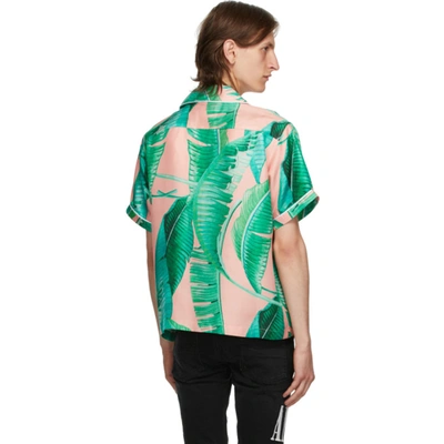 Shop Amiri Pink And Green Silk Banana Leaves Pyjama Short Sleeve Shirt In Peach