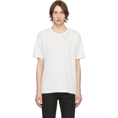 Shop Saint Laurent Off-white Guitar Print T-shirt In 9766drtecru