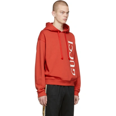 Shop Gucci Red Logo Hoodie In 6068 Red