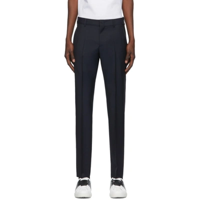 Shop Valentino Navy Wool & Mohair Skinny Trousers In 598 Navy