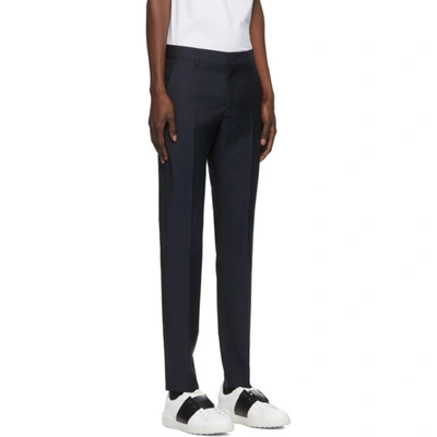 Shop Valentino Navy Wool & Mohair Skinny Trousers In 598 Navy