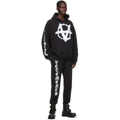 Shop Vetements Black Anarchy Gothic Logo Hoodie In Black / White 146196
