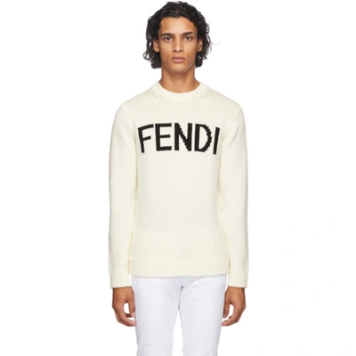Fendi Brand-embroidered Crewneck Wool Jumper In Blanc | ModeSens