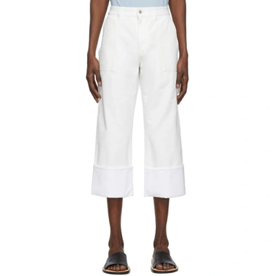 Shop Loewe White Turn Up Patch Pocket Trousers In 2100 White