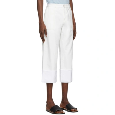Shop Loewe White Turn Up Patch Pocket Trousers In 2100 White