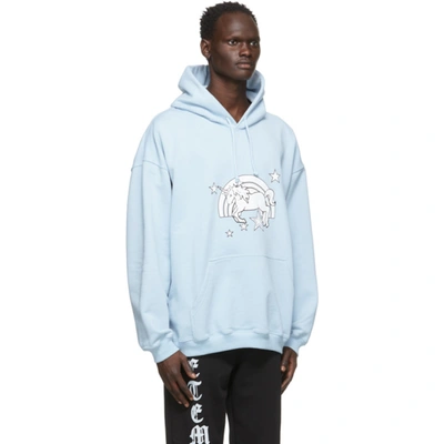 Shop Vetements Blue Magic Unicorn Hoodie In Baby Blue 14619633