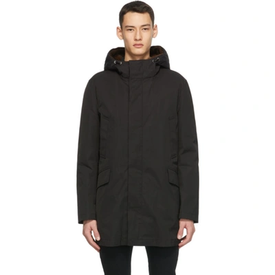 Shop Yves Salomon Black Down Nat Brown Parka In A0754 Brown