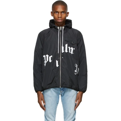 Shop Palm Angels Black Broken Logo Windbreaker Jacket In Black White