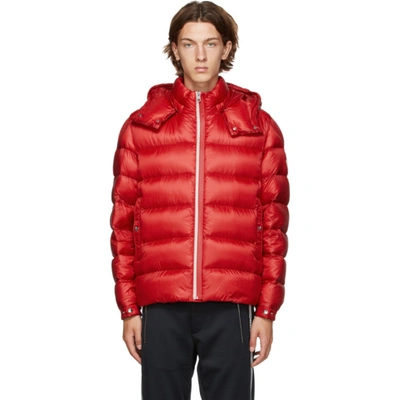 Shop Moncler Red Down Arves Jacket In 455 Red