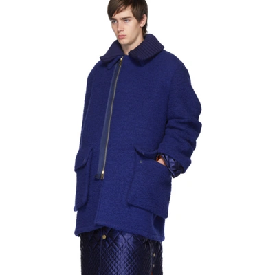 Shop Paul Smith Navy Boiled Wool Oversized Coat In 46 Blue