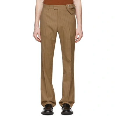 Shop Dries Van Noten Brown & Red Pinstripe Trousers In Camel