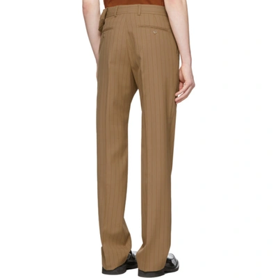 Shop Dries Van Noten Brown & Red Pinstripe Trousers In Camel