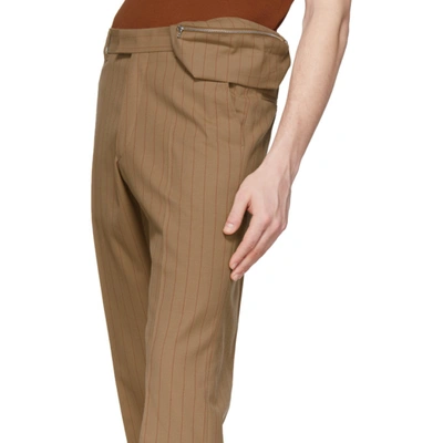 Shop Dries Van Noten Brown & Red Pinstripe Trousers In Camel