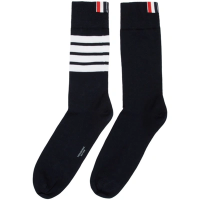 Shop Thom Browne Navy 4-bar Mid-calf Socks In 415 Navy