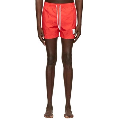 Shop Thom Browne Red Nylon Drawcord Swim Shorts In 600 Red