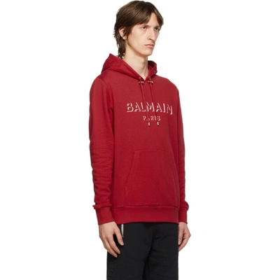 Shop Balmain Red 3d Logo Hoodie In 3aa Rouge