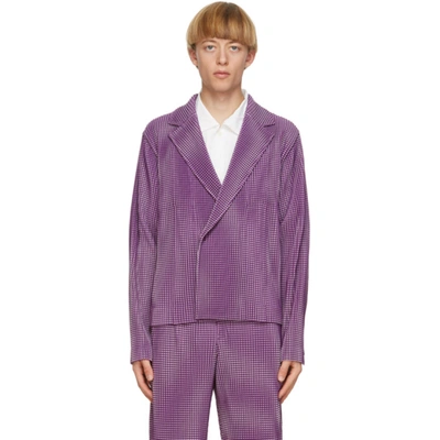 Shop Issey Miyake Homme Plisse  Purple Gingham Hologram Blazer In 82 Purple