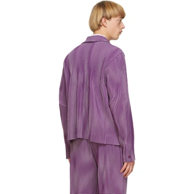 Shop Issey Miyake Homme Plisse  Purple Gingham Hologram Blazer In 82 Purple
