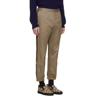 Shop Gucci Khaki Stripe Trousers In 2821 Khaki