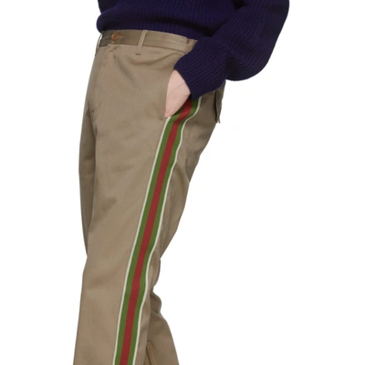 Shop Gucci Khaki Stripe Trousers In 2821 Khaki