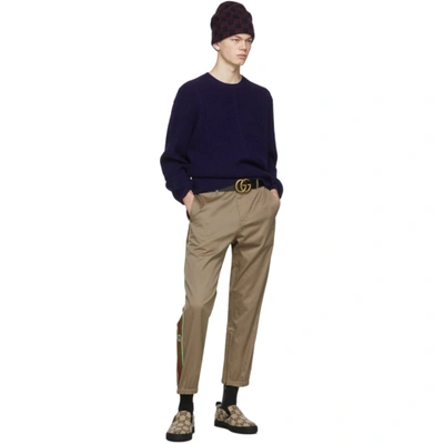 Shop Gucci Khaki Stripe Trousers In 2821 Khaki