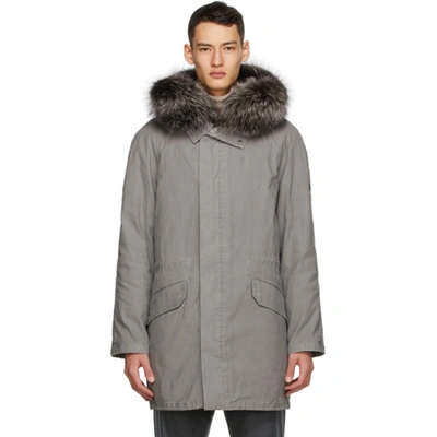 Shop Yves Salomon Grey Fur Parka In B2359 Steel