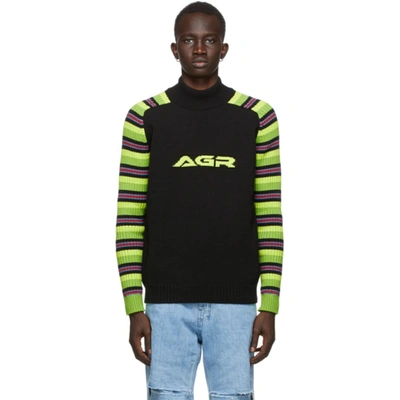 Shop Agr Ssense Exclusive Black Striped Logo Sweater In Black/green