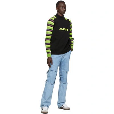 Shop Agr Ssense Exclusive Black Striped Logo Sweater In Black/green