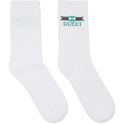 Shop Gucci White Logo Socks In 9200 White