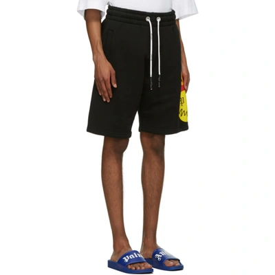 Shop Palm Angels Black Smiley Edition Burning Head Shorts In Black Yello