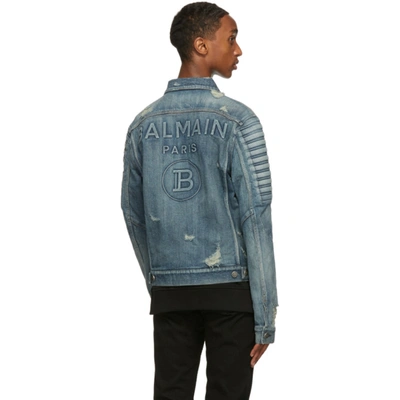 Shop Balmain Blue Denim Embossed Logo Jacket In 6aa Bleu