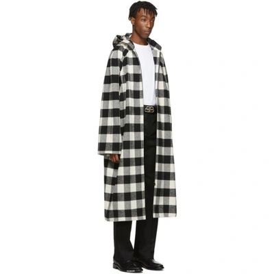 Shop Balenciaga Black & White Flannel Hooded Coat In 1070 Blkwht