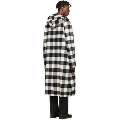 Shop Balenciaga Black & White Flannel Hooded Coat In 1070 Blkwht