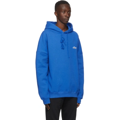 Shop We11 Done We11done Blue Embroidered Logo Hoodie