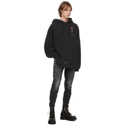 Shop R13 Black Flaming Rose Cropped Hoodie In Agedblack