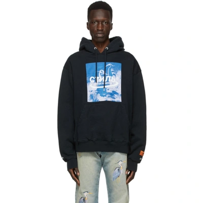 Shop Heron Preston Black & Blue Heron Hoodie In Black Blue