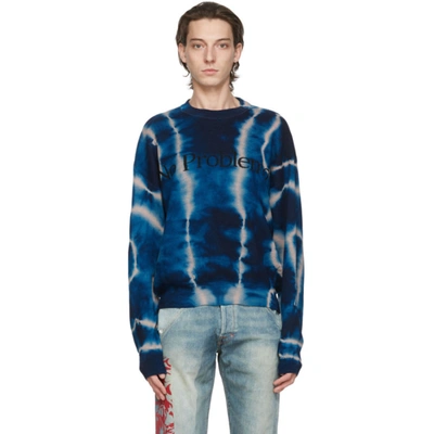 Shop Aries Blue & Beige Merino 'no Problemo' Sweater In Ultra Teal