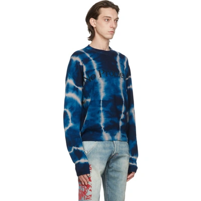 Shop Aries Blue & Beige Merino 'no Problemo' Sweater In Ultra Teal