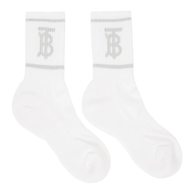 Shop Burberry White Metallic Monogram Socks