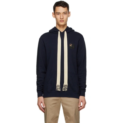 Shop Loewe Navy Anagram Embroidered Hoodie In 5110 Navy