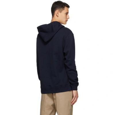 Shop Loewe Navy Anagram Embroidered Hoodie In 5110 Navy