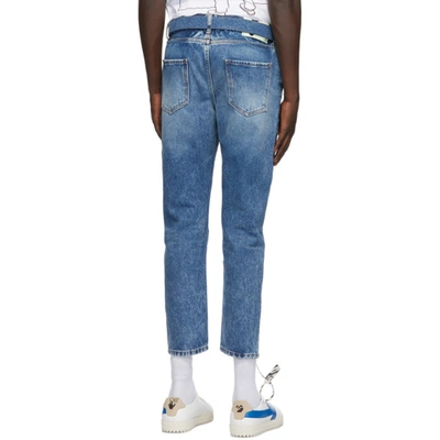 Shop Off-white Blue Slim Low Crotch Jeans In Medium Blue/white