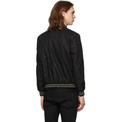 Shop Saint Laurent Black Galaxy Teddy Bomber Jacket In 1000 Noir