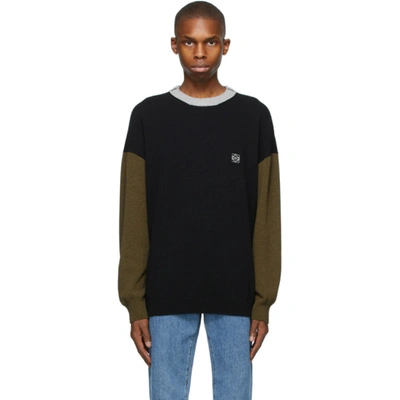 Shop Loewe Black & Green Wool Sweater In 1217 Black/