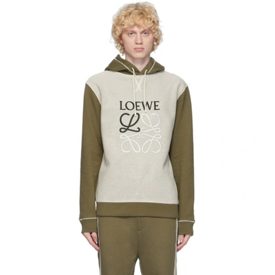 Shop Loewe Khaki & Off-white Anagram Hoodie In 3962 Khaki