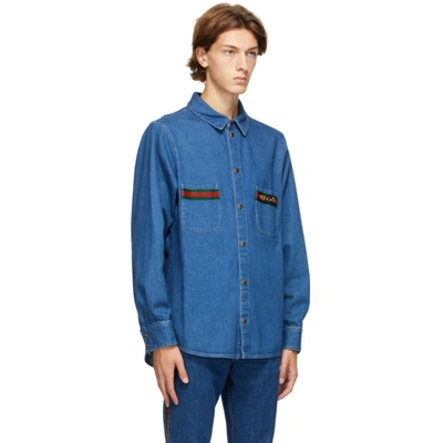 Shop Gucci Blue Denim Stone Wash Web Shirt In 4447 Blumix