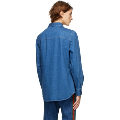 Shop Gucci Blue Denim Stone Wash Web Shirt In 4447 Blumix