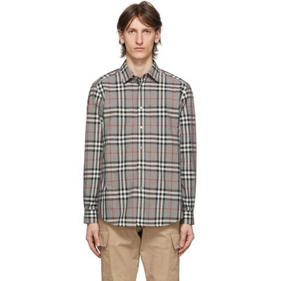 Shop Burberry Grey Check Caxton Shirt In Storm Grey