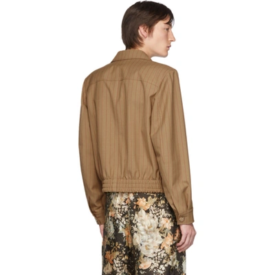 Shop Dries Van Noten Brown & Red Pinstripe Zip-up Jacket In Camel