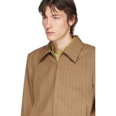 Shop Dries Van Noten Brown & Red Pinstripe Zip-up Jacket In Camel